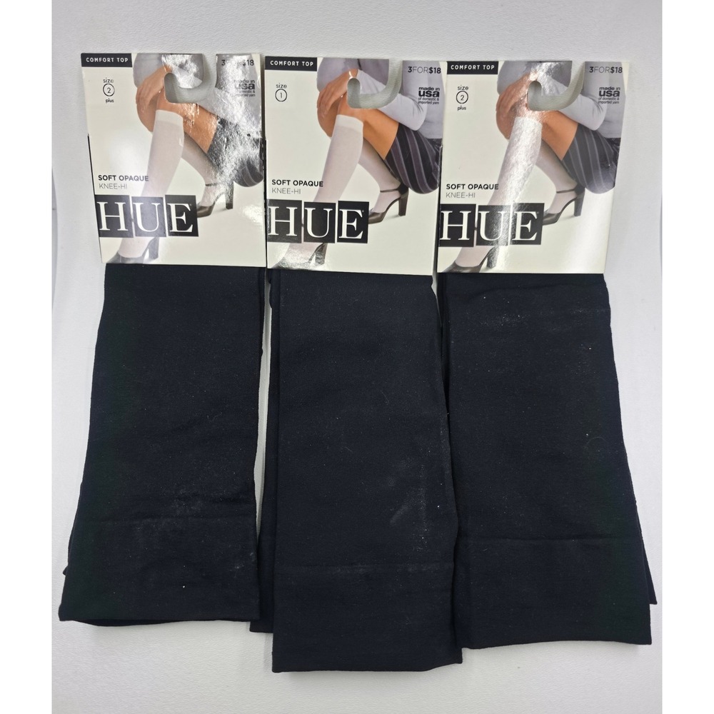 Hue Soft Opaque Knee-Hi Socks Lot of 3 Black Comfort Top Size 1 & 2 Plus DD1015